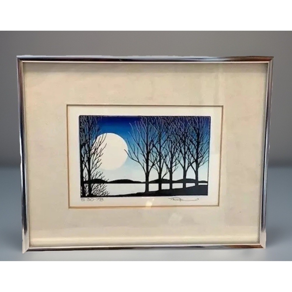 Rip Bodman VTG Serigraph Signed Art Man of the MOON Sky Tree Landscape VTG MCM